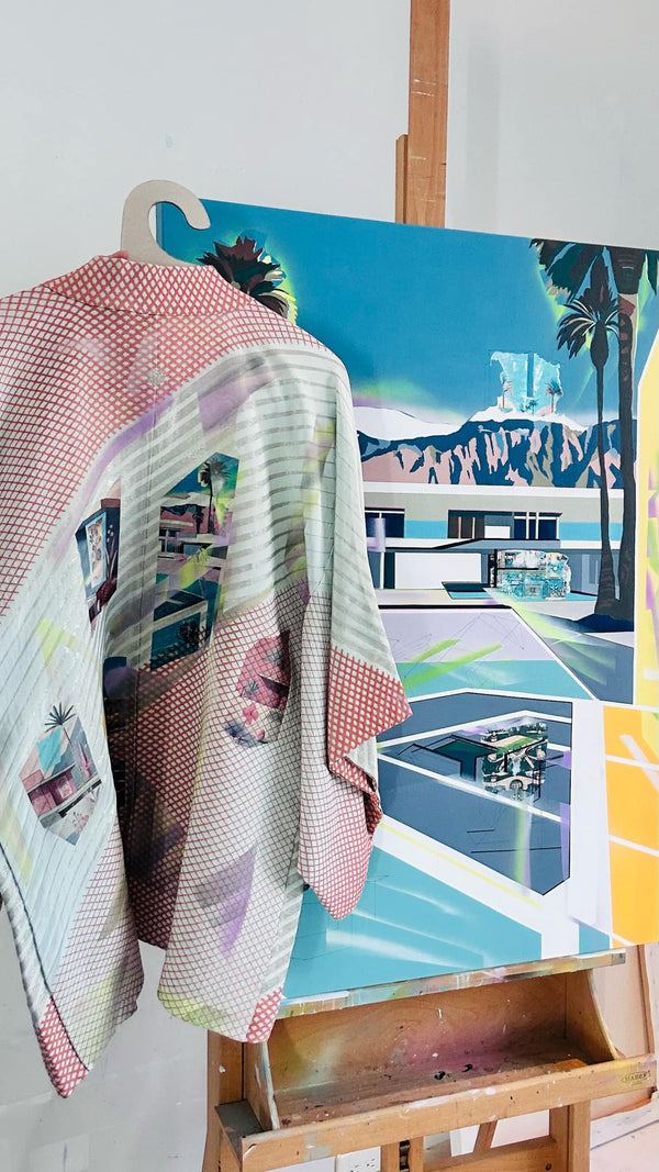 "Digital Serenity” by Emilie Duval - Kimono Zulu Reimagined Vintage Kimono Artist Collaboration